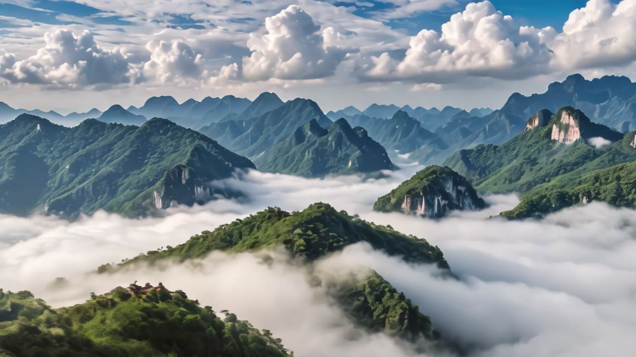 航拍福建武夷山九曲溪日出日落云海延时 8