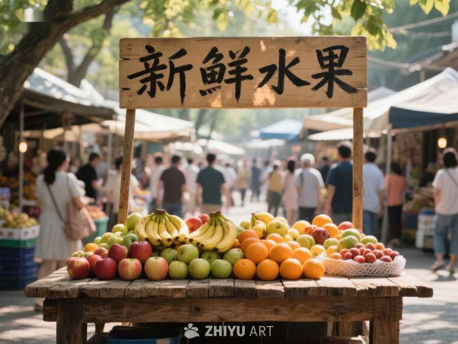 新鲜水果摊位，市场热闹景象 645