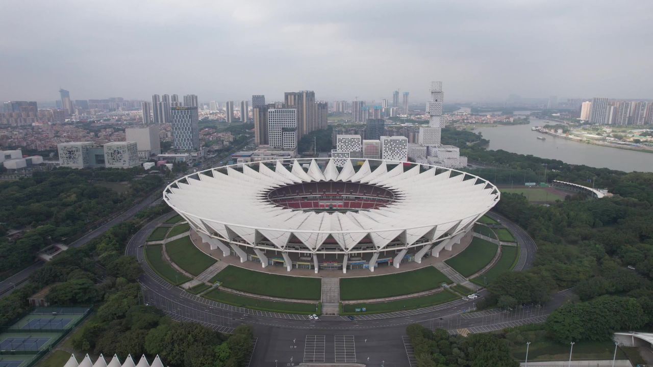 广东佛山世纪莲地标建筑航拍 