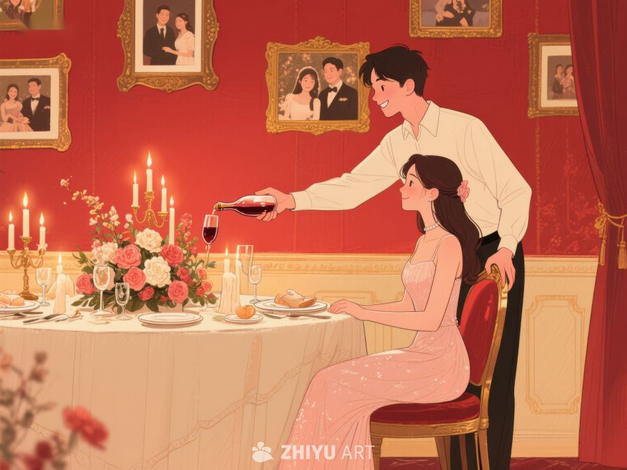 浪漫晚餐：男士为女士斟酒 416