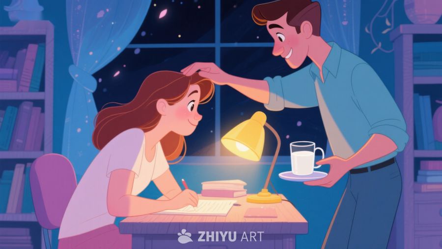 温馨夜读：男子轻抚女子头，共度书香时光 453