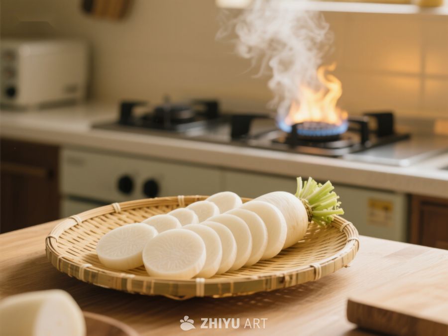热气腾腾的白萝卜与厨房火焰 312