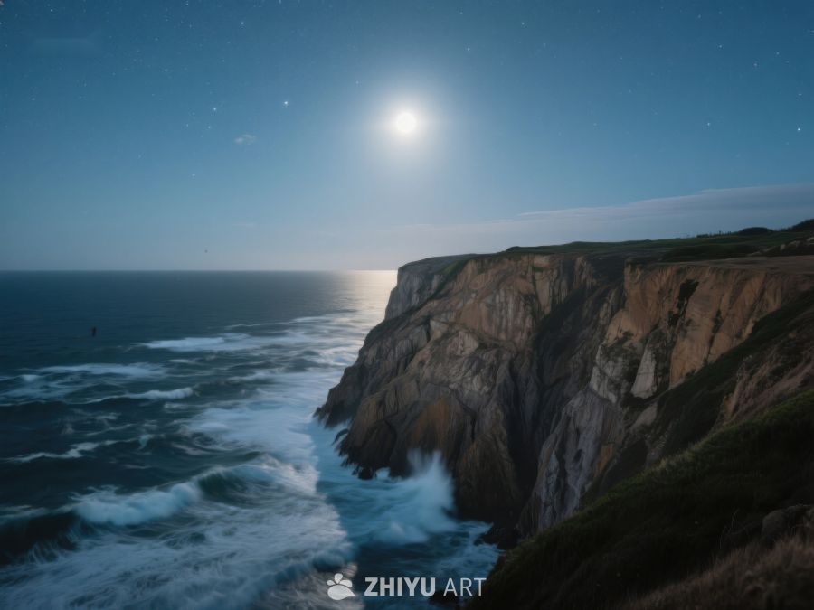 月光下的悬崖与海浪 581