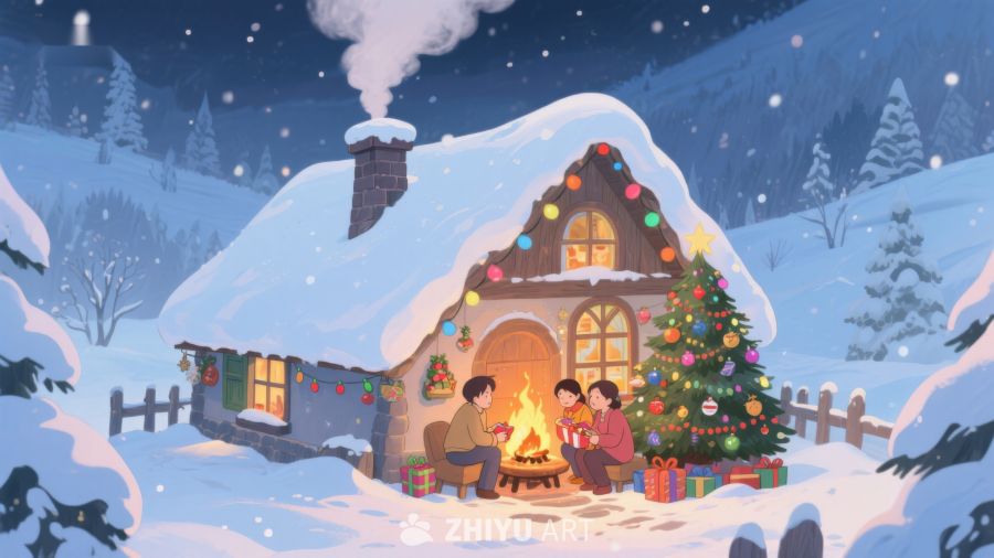冬夜温馨小屋，家人围炉共庆圣诞 67