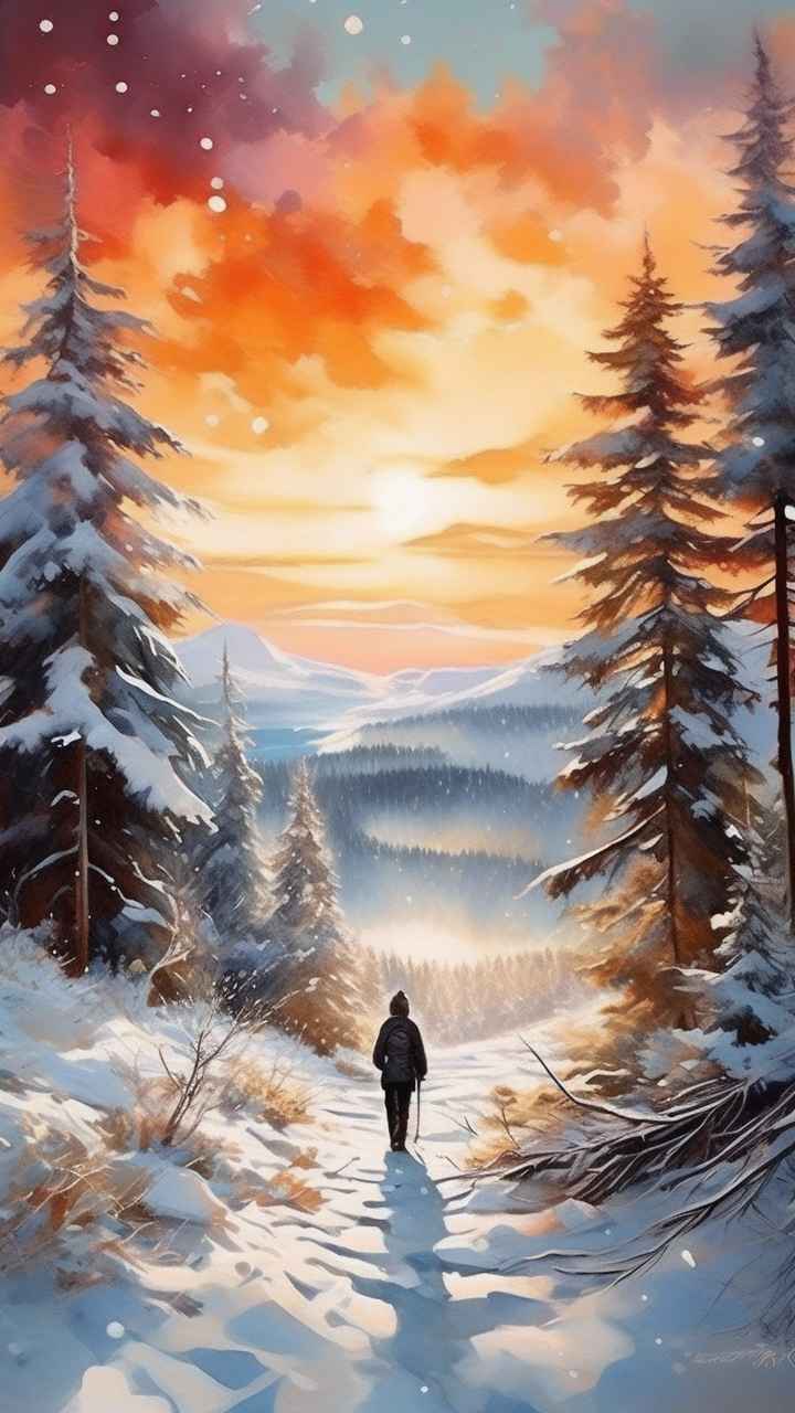 冬季背景图插画雪山雪景 107