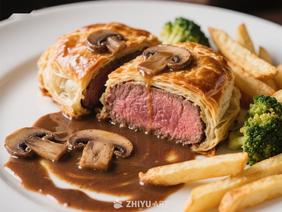 酥皮牛肉配蘑菇酱与薯条 1129