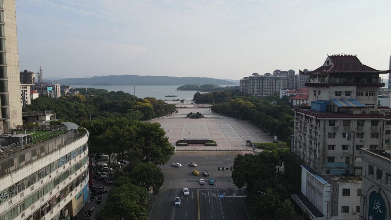 湖南 岳阳 城市风光带 航拍 