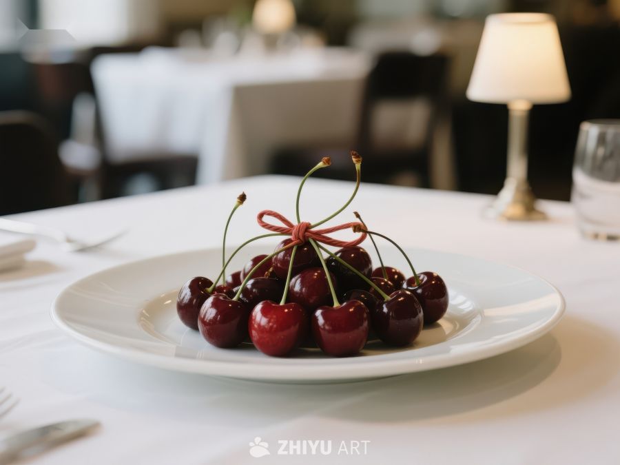 盘中樱桃装饰，餐厅优雅摆设 384