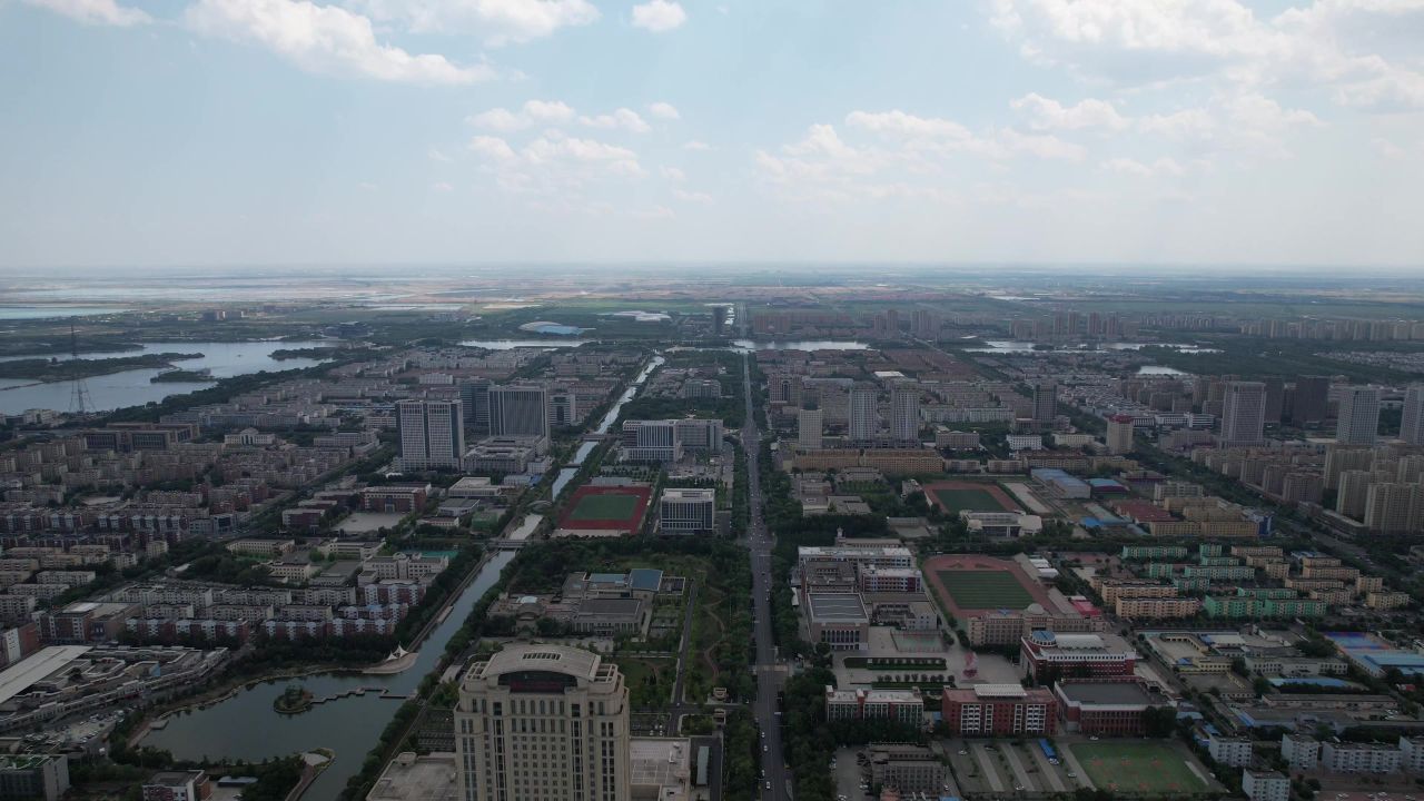 山东东营城市大景航拍 