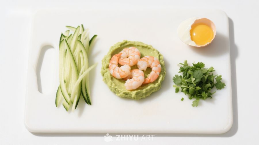虾仁牛油果沙拉食材摆盘