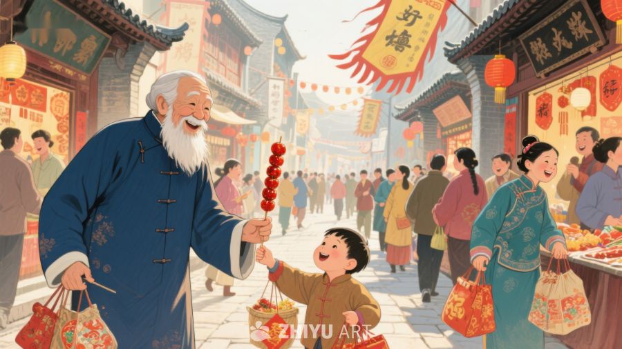 老街新春，爷孙共享糖葫芦 611