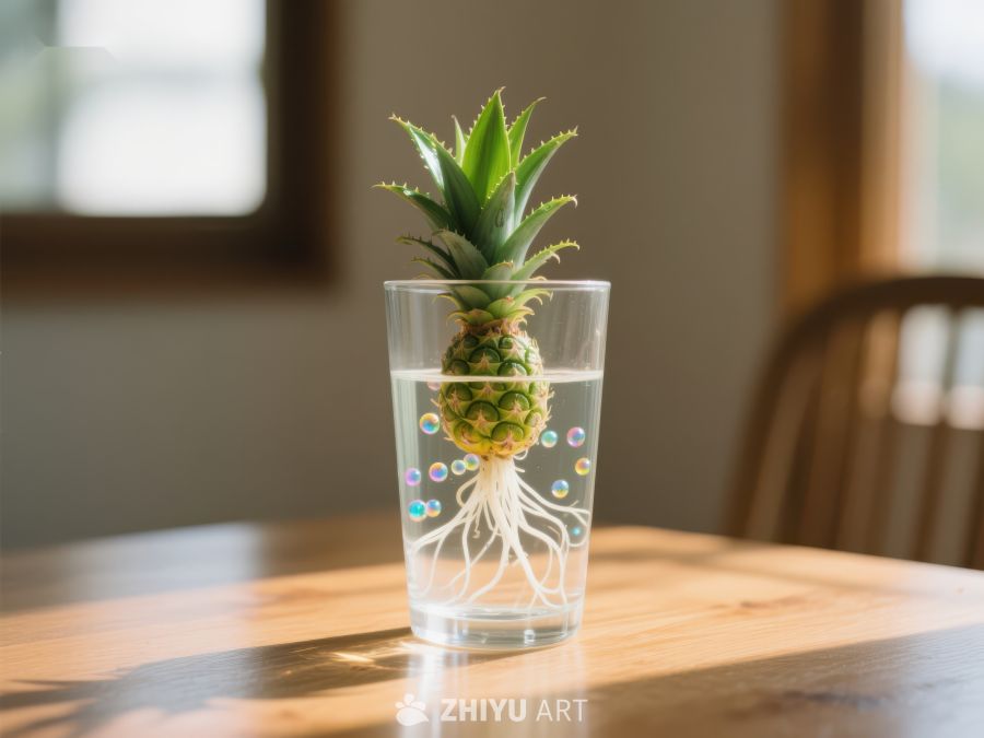 菠萝顶部在水中生根 56