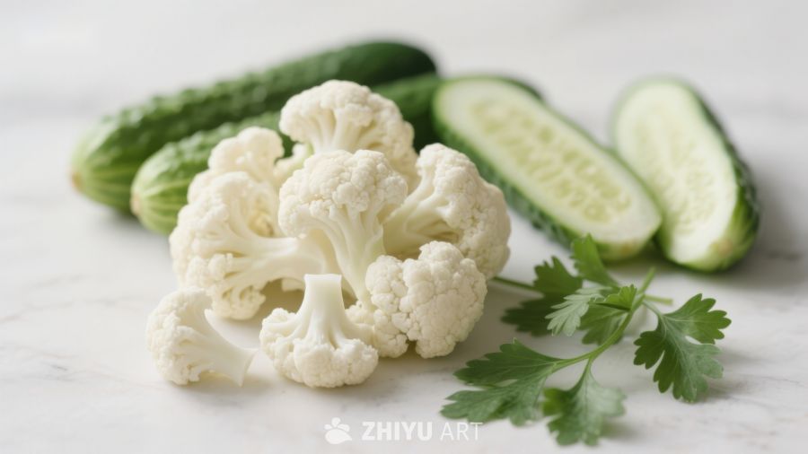 花椰菜与黄瓜静物摆拍