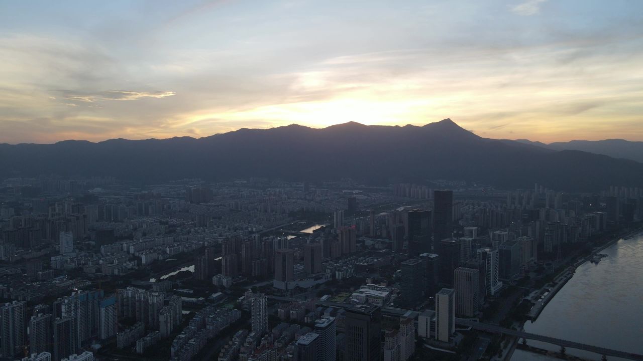 福建福州闽江鼓山日出航拍 