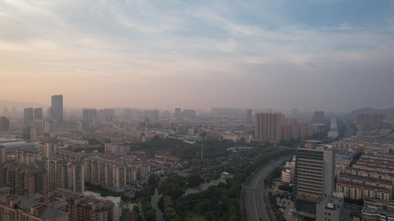 江苏连云港日出彩霞迷雾航拍