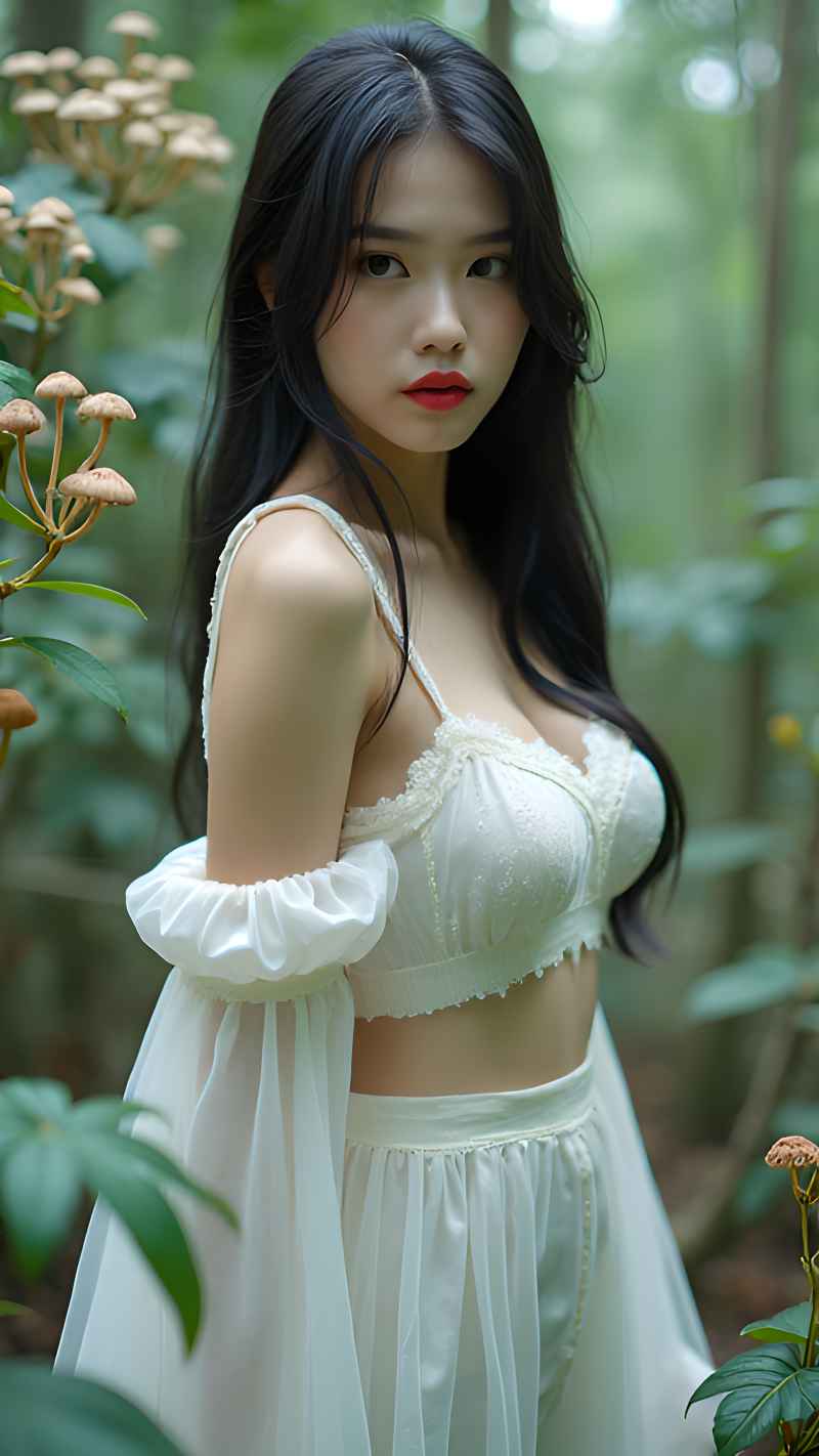 森林户外白色系列性感美女造型 2