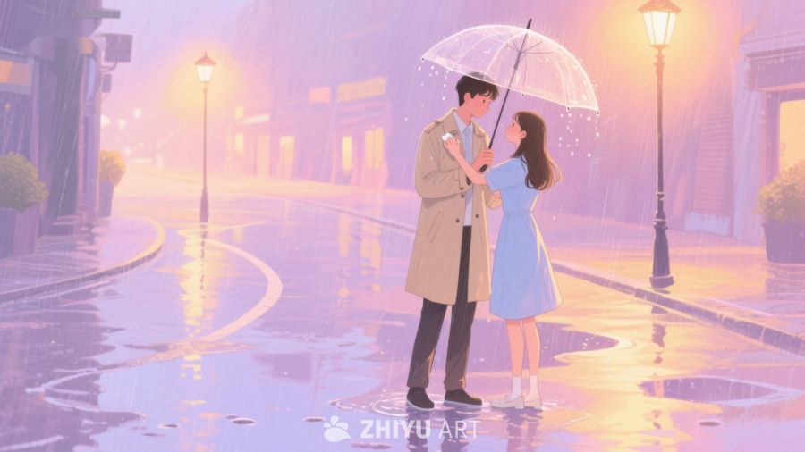 雨夜街头情侣共撑伞 623