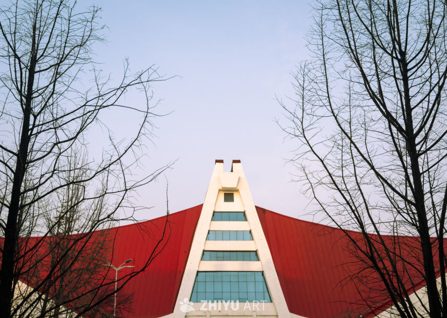 红顶白墙的现代建筑