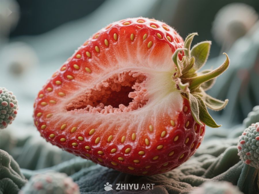 新鲜草莓切面特写 637