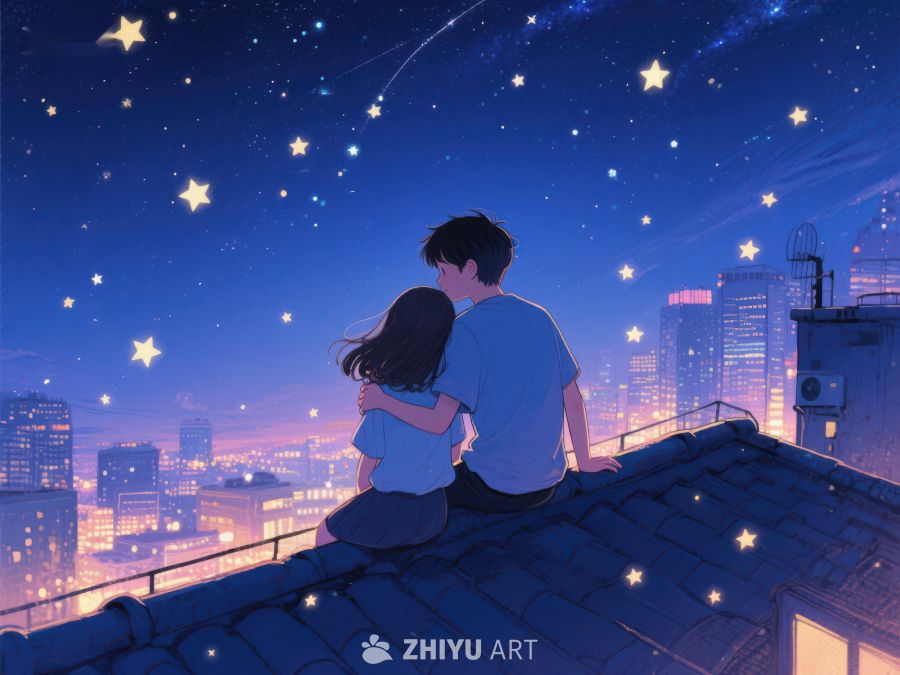 屋顶夜景下的情侣拥抱 919