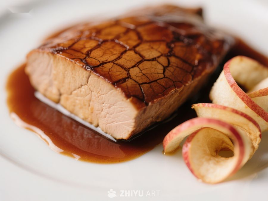 烤肉配苹果片，淋酱汁 319