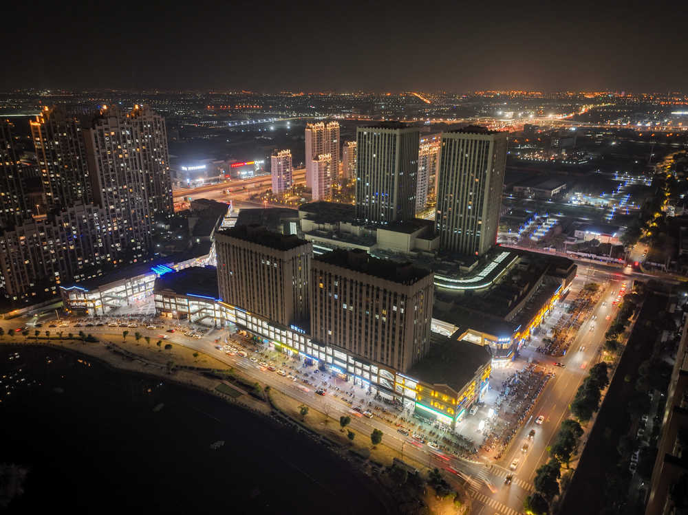 航拍昆山城市夜景