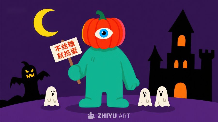 万圣节南瓜怪与幽灵的夜晚