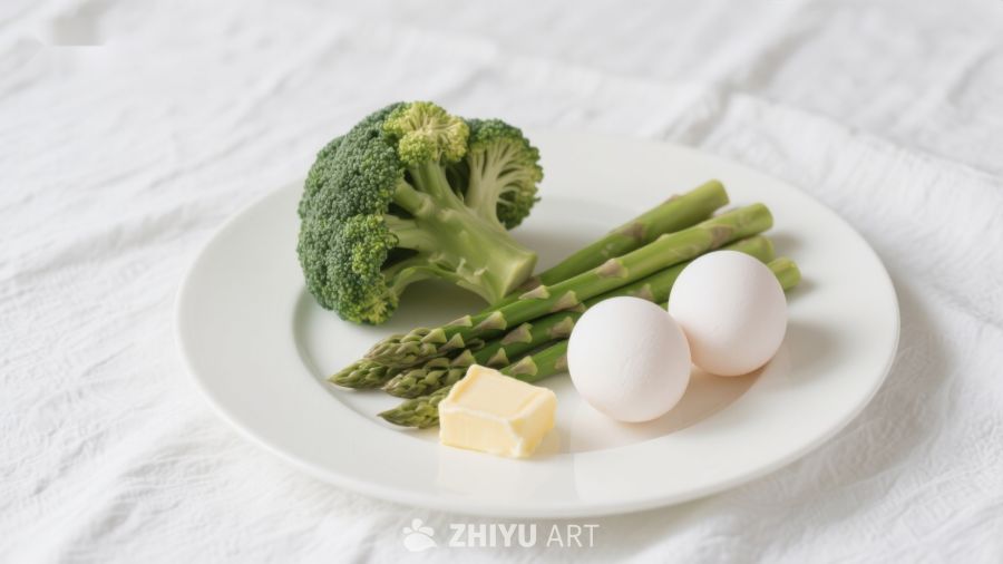 盘中蔬菜鸡蛋与黄油