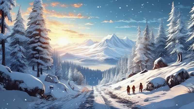 冬季背景图插画雪山雪景 13