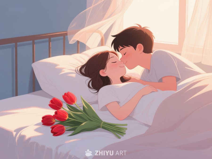 温馨床畔，情侣共度甜蜜时光 744