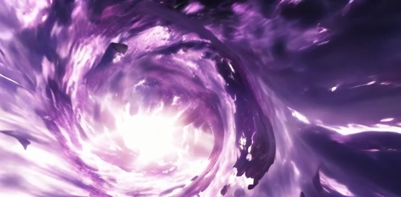 紫色漩涡中心发光，扭曲的星空景象。