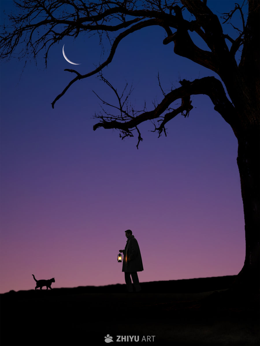 夜色下的提灯人