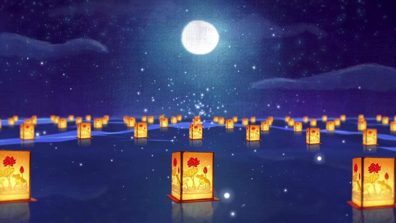 唯美大海上升月亮白月光蓝色夜空圆月明月大屏幕舞台LED视频  154