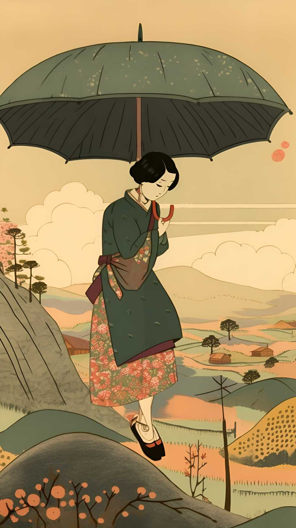 拿着伞的动画片女孩
