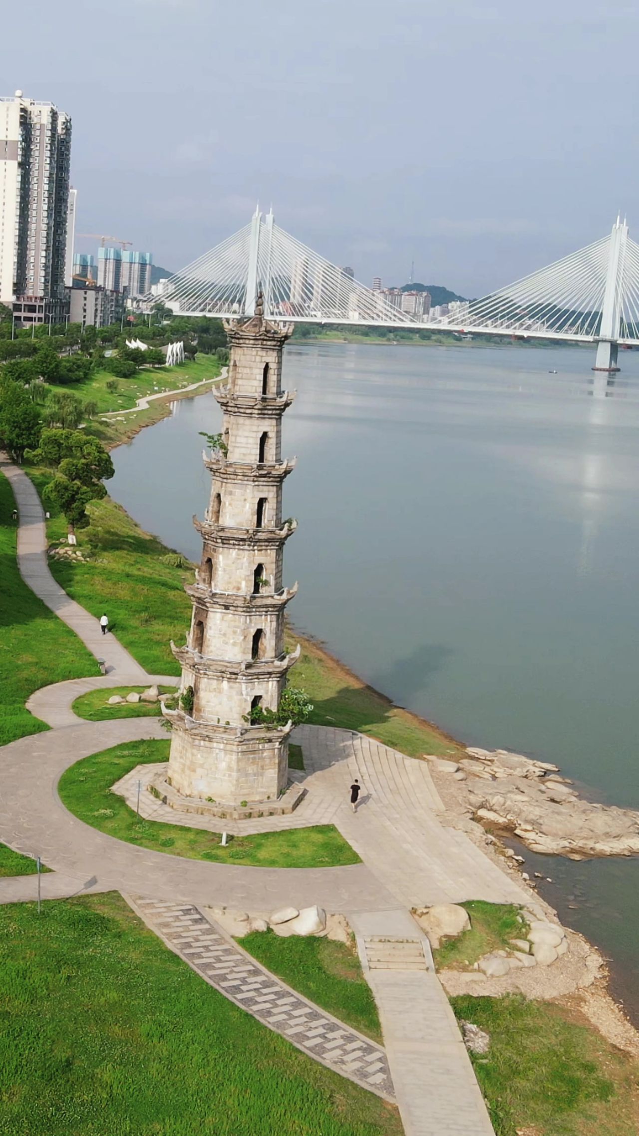 城市航拍湖南益阳斗魁塔地标建筑