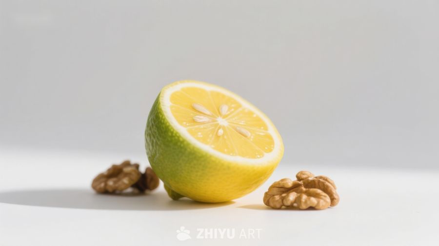 柠檬半切与核桃并置 209
