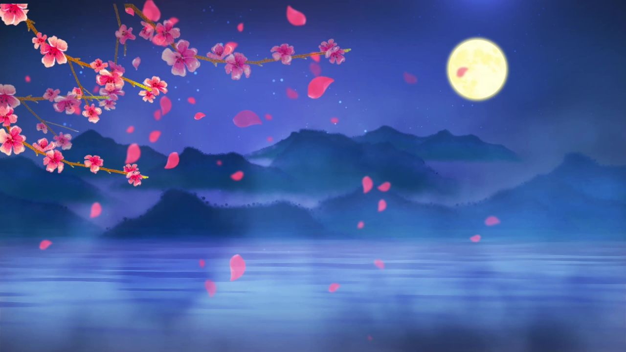 唯美大海上升月亮白月光蓝色夜空圆月明月大屏幕舞台LED视频  166
