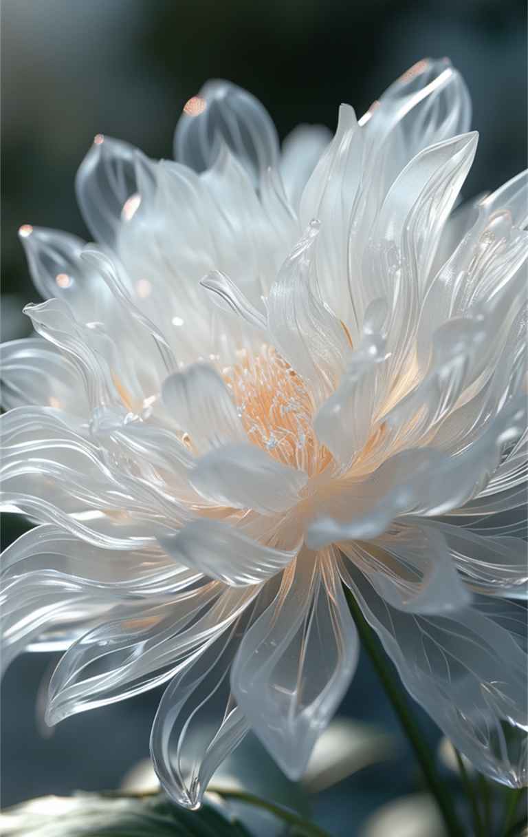 一朵白色艺术花，花瓣透明如水晶 3