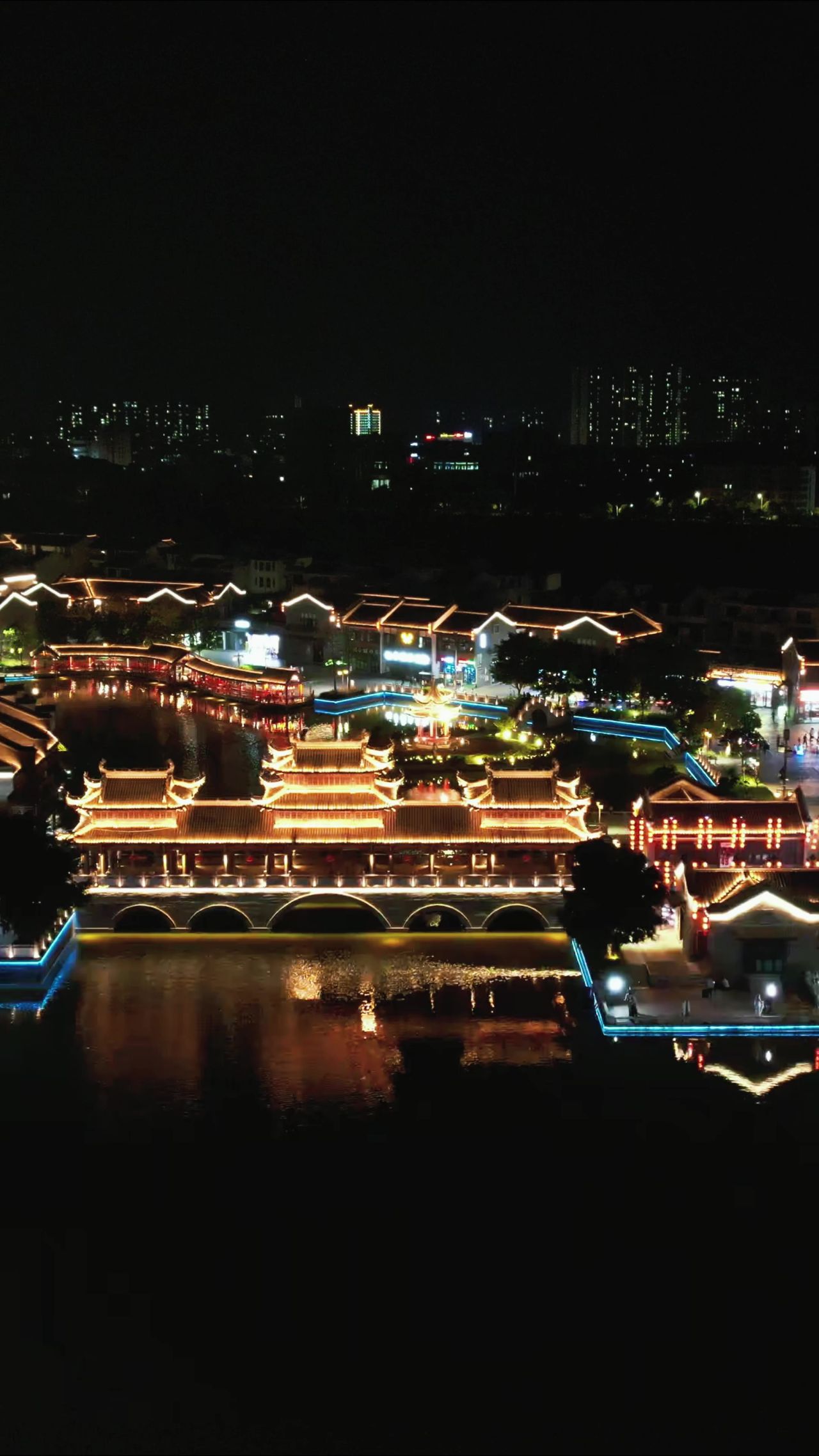 广西太平府太平古城夜景竖屏航拍 