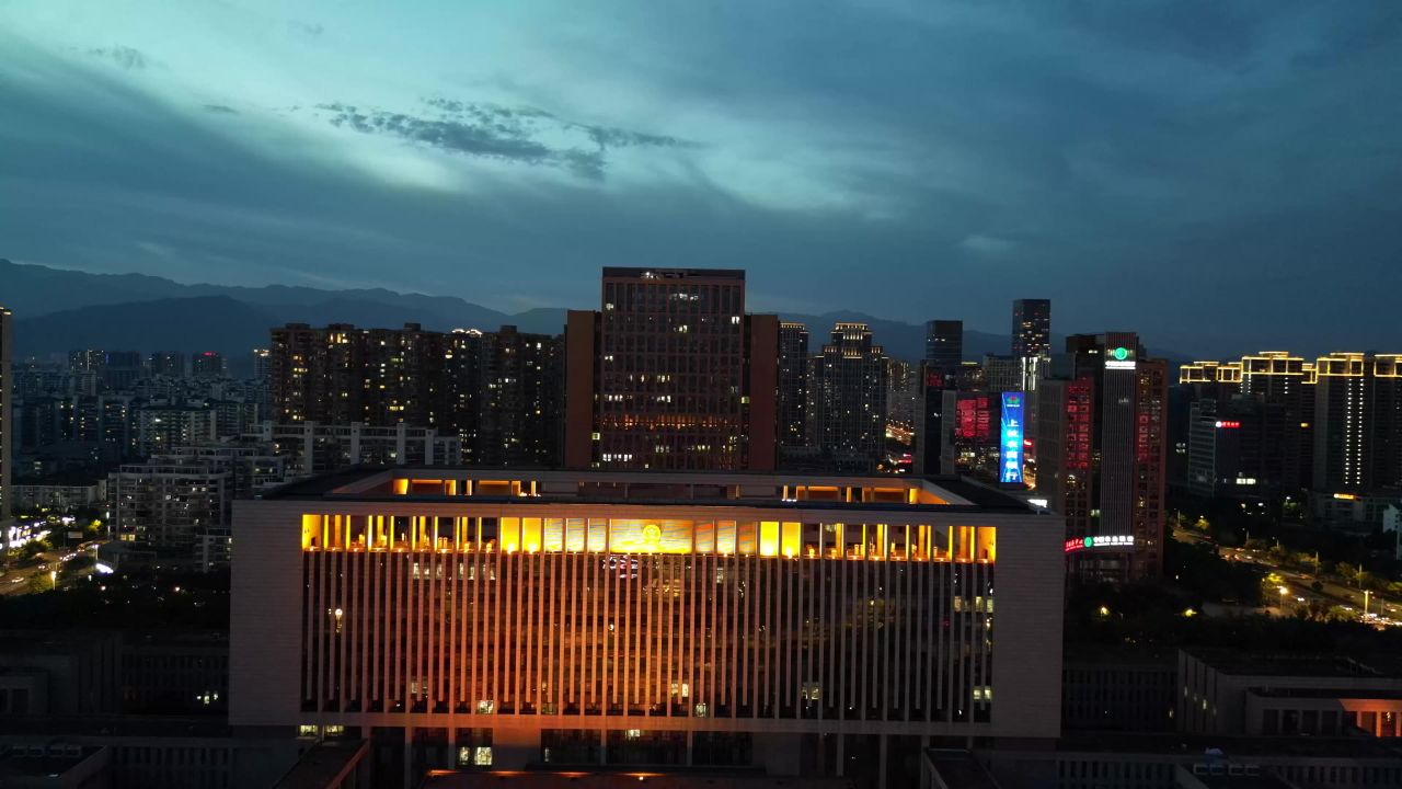  航拍福建龙岩市政府人民广场