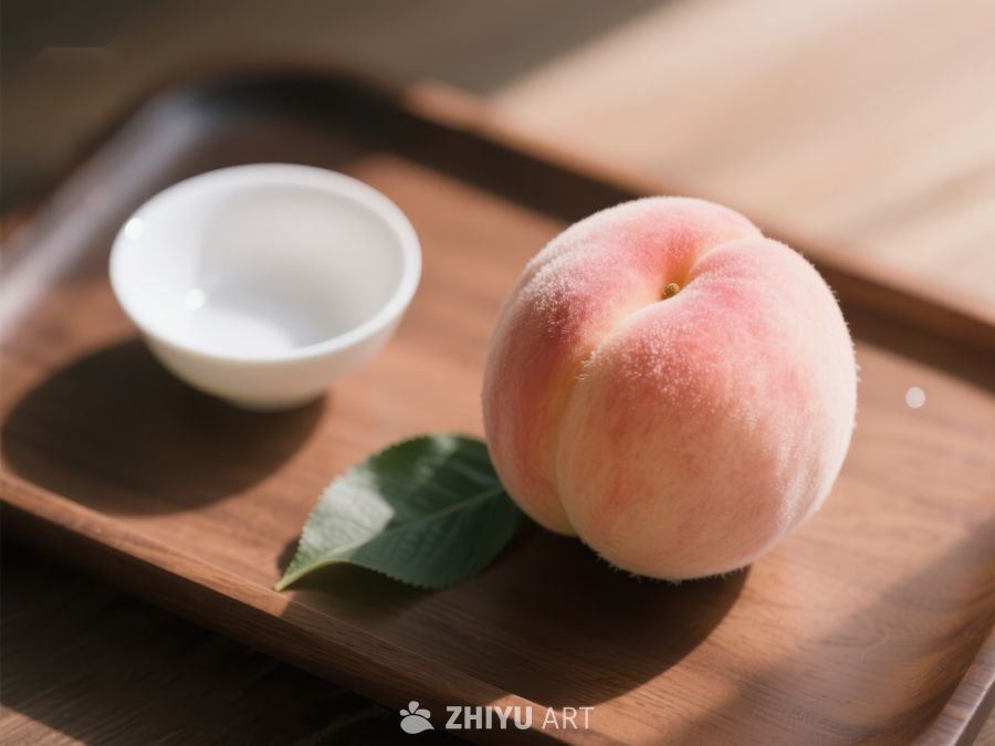 桃子与茶杯静置木盘 408