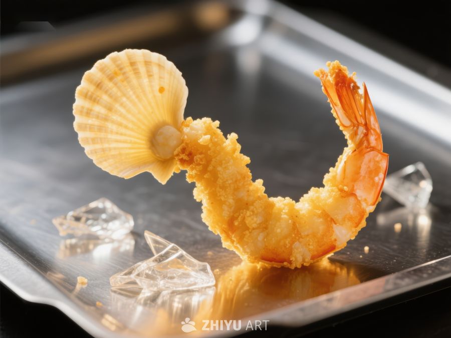 金黄虾仁与扇贝创意组合