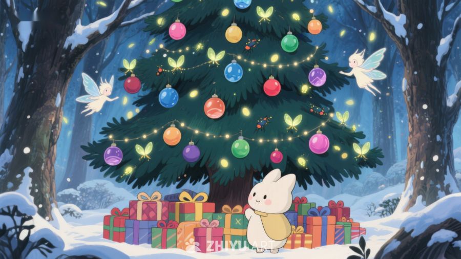 雪地里的圣诞树与礼物 357
