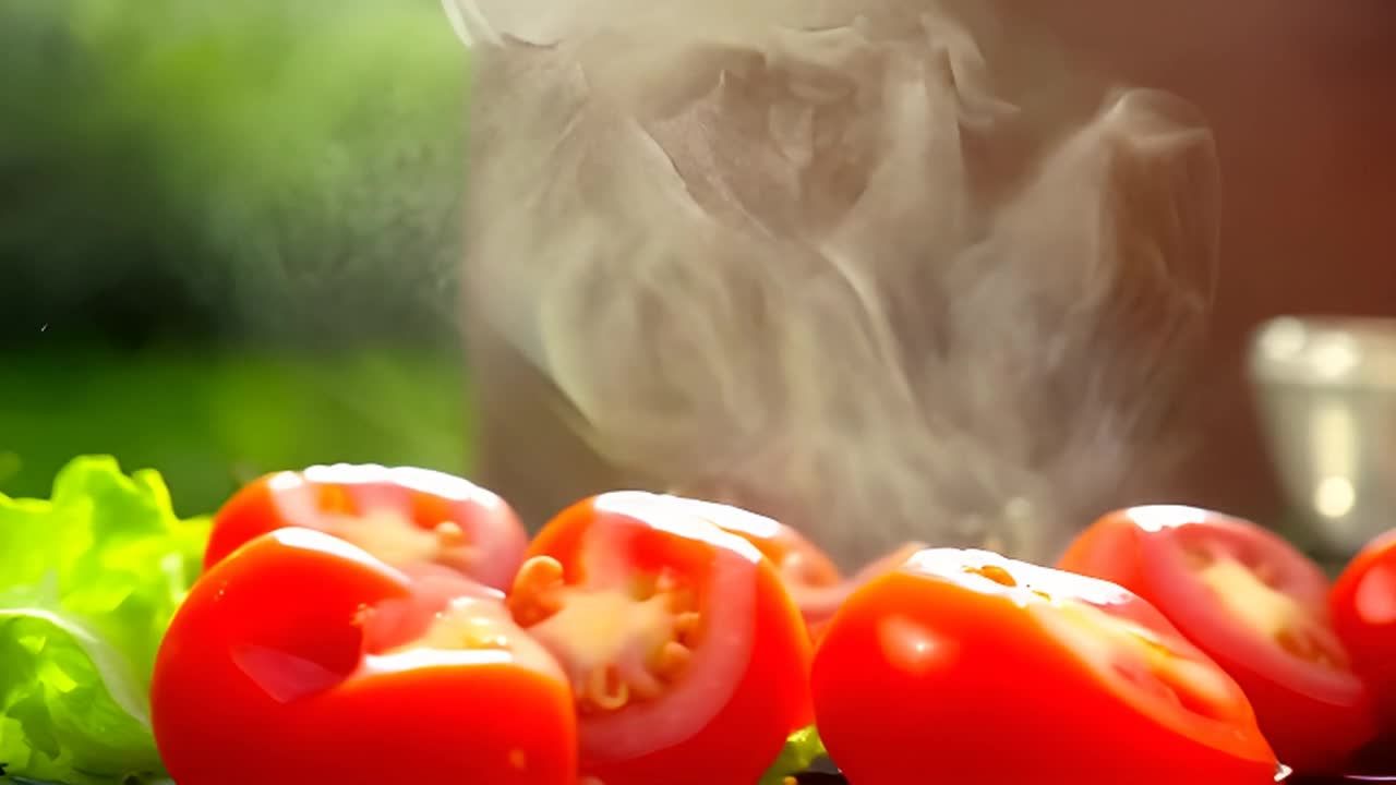 水龙头正在滴水，水滴落在绿色的生菜叶子上，背景模糊