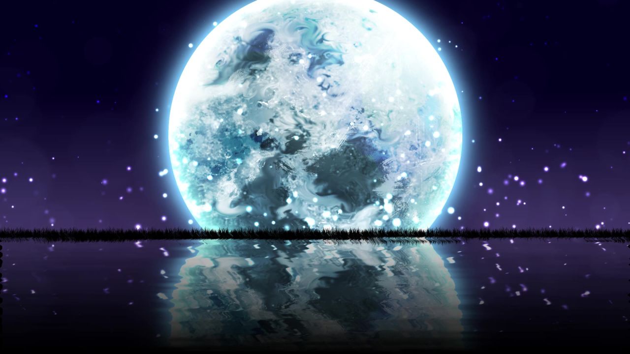 唯美大海上升月亮白月光蓝色夜空圆月明月大屏幕舞台LED视频  70