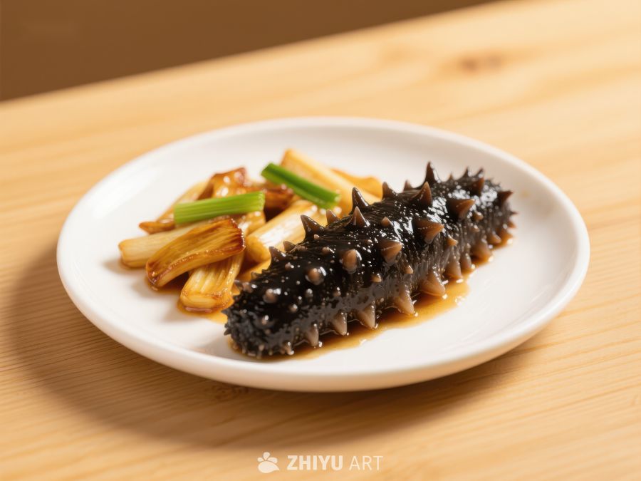 海参配葱段，美味中式佳肴 160