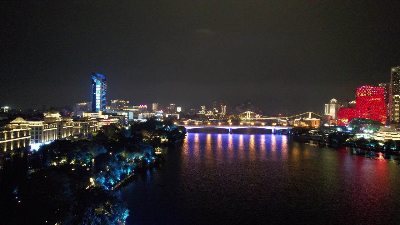 柳州夜景交桥梁航拍 