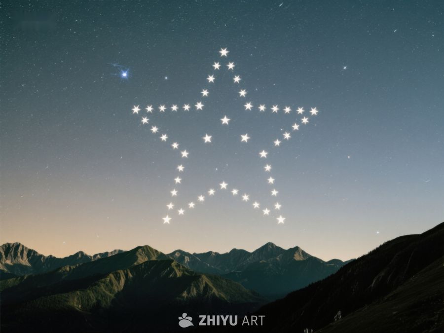 星空下的山峦与星形星座 200