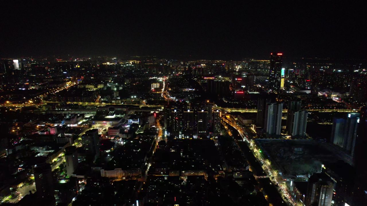 云南昆明官渡古镇夜景航拍