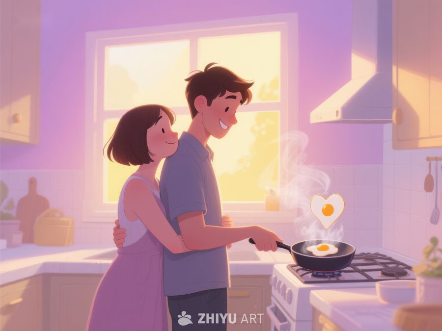 厨房温馨时刻：情侣共煮爱心煎蛋 51